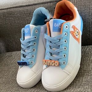 Bluey Girl’s Sneakers - White and Blue with Orange Accents